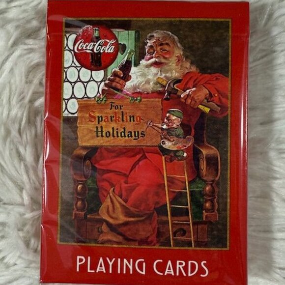 Vintage Coca-Cola Santa 'For Sparkling Holidays' Tin + 2 Decks of Playing Cards - Picture 6 of 13